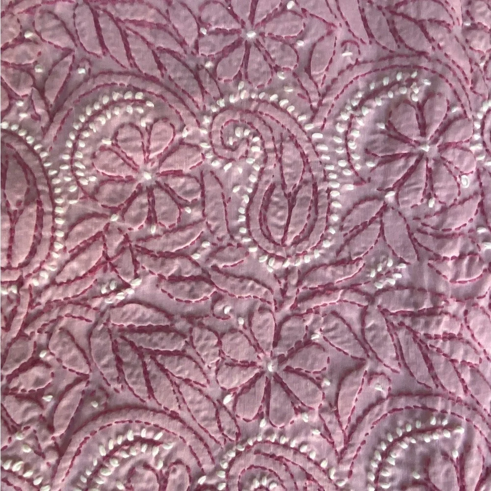 Chikankari Hand-Embroidered Straight Pink Kurti Tunic size 42, US L. NEW - Picture 11 of 16
